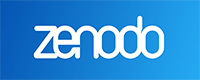 Zenodo logo, white text on a blue background