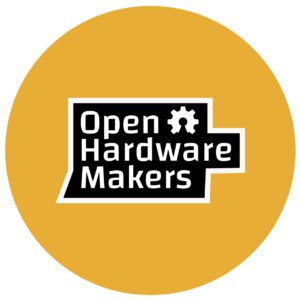 Circular yellow logo which says "Open Hardware Makers"
