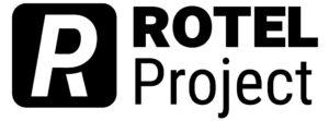 Black and white logo with a bold letter "R" in a square, next to the words "ROTEL Project" in large, black text.
